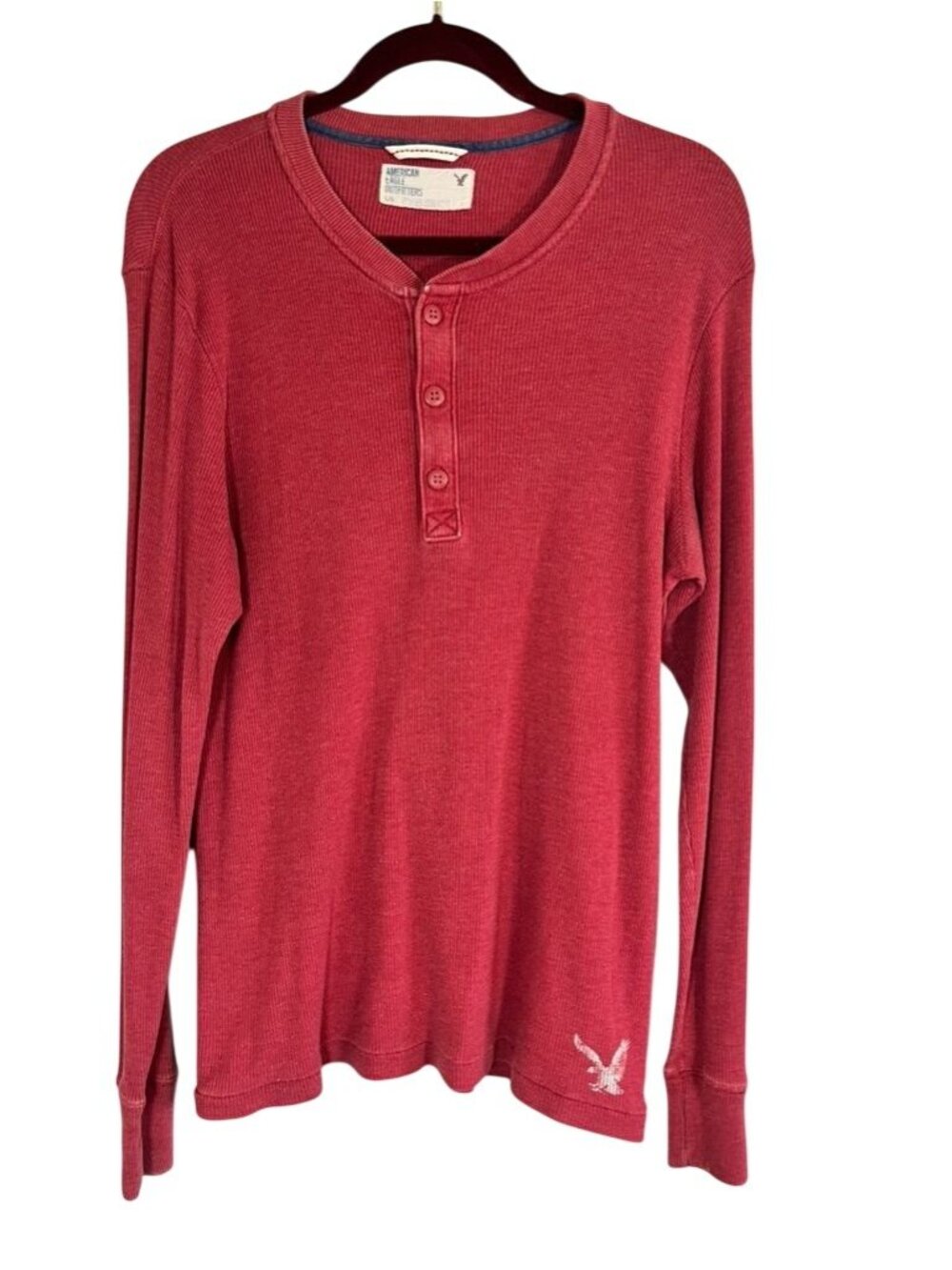 American Eagle Thermal Henley L Red Waffle Knit‎